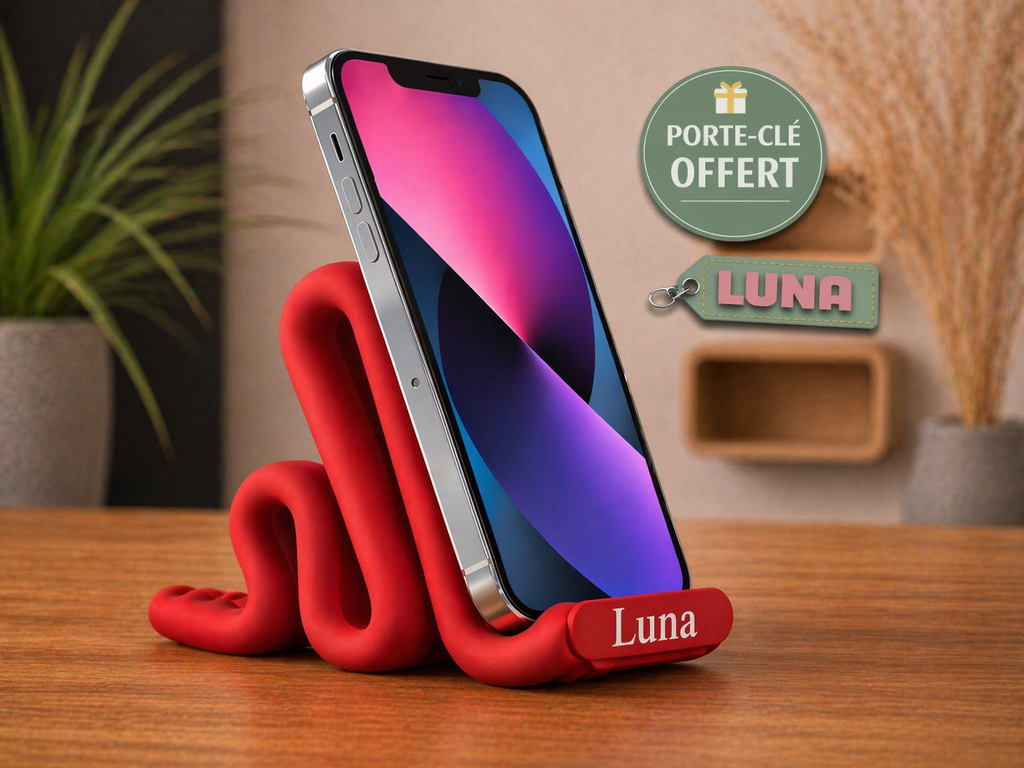 Support Téléphone Personnalisable – Design Moderne pour Bureau et Table de Chevet + Porte-clé Offert