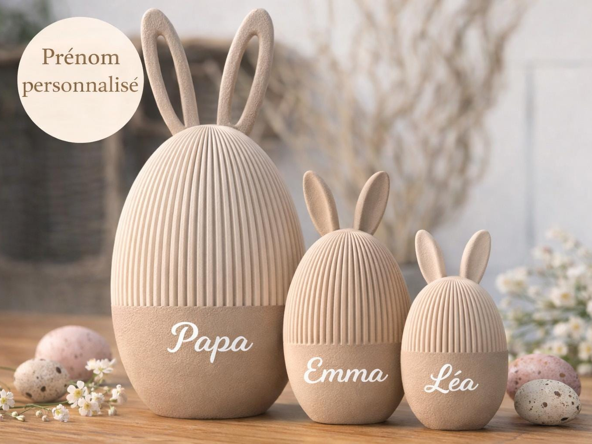 Œuf de Pâques personnalisé style Japandi – Contenant décoratif minimaliste – Easter Egg Decor & Storage