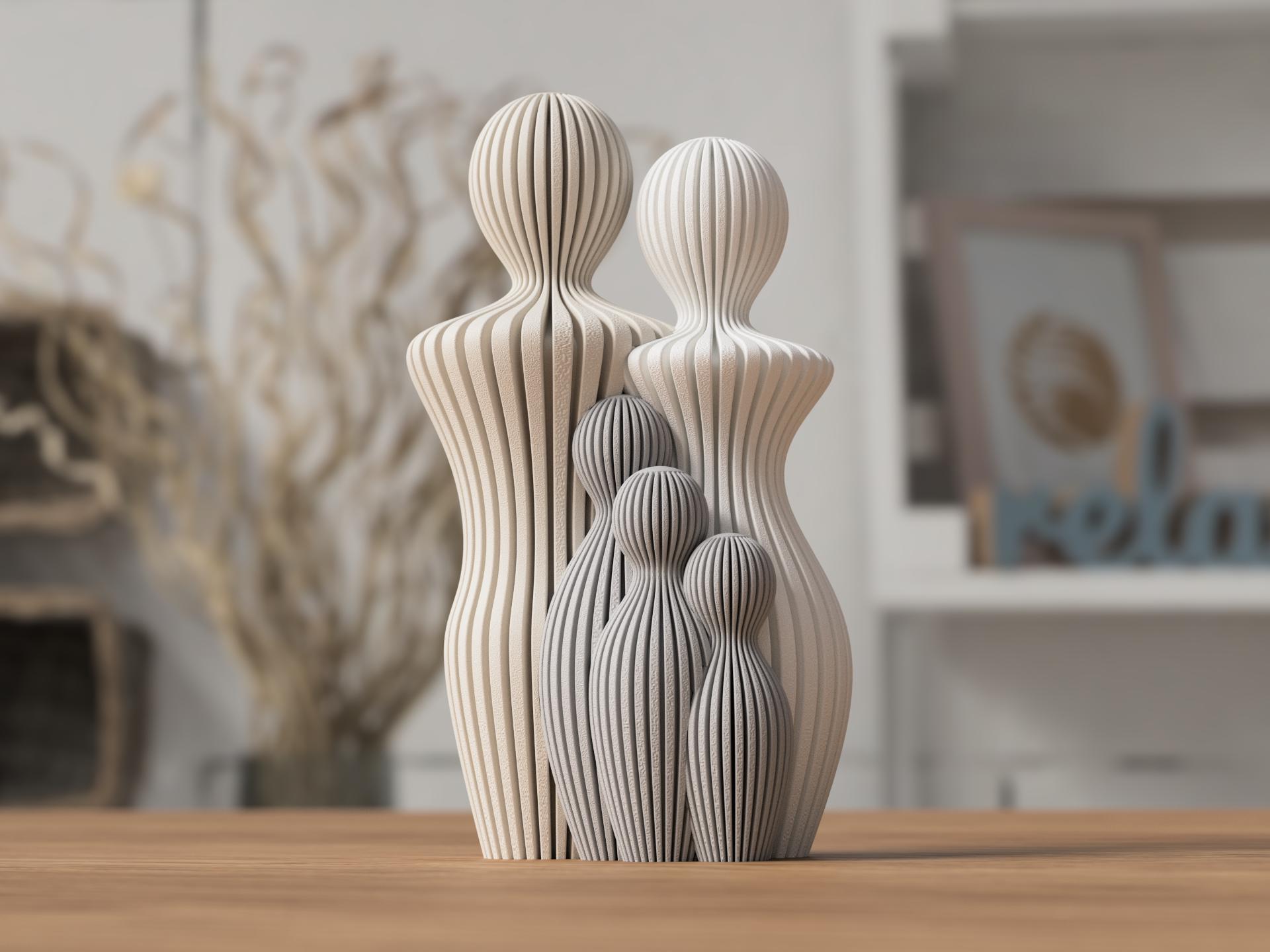 Statue de famille design moderne – Sculpture décorative parents et enfants – Impression 3D minimaliste