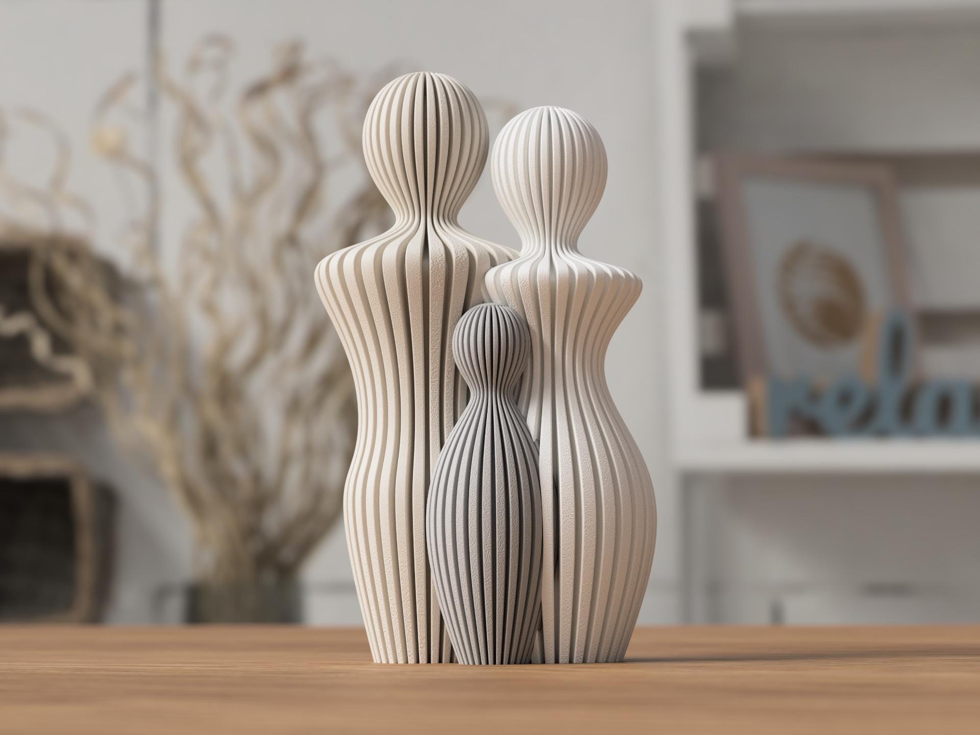Statue de famille design moderne – Sculpture décorative parents et enfants – Impression 3D minimaliste