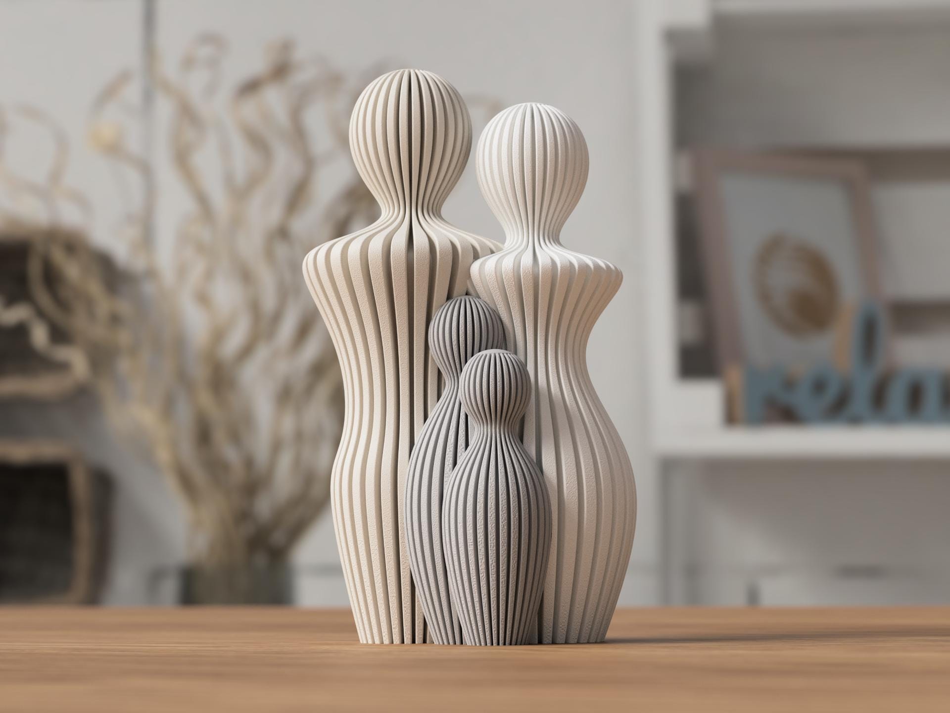 Statue de famille design moderne – Sculpture décorative parents et enfants – Impression 3D minimaliste