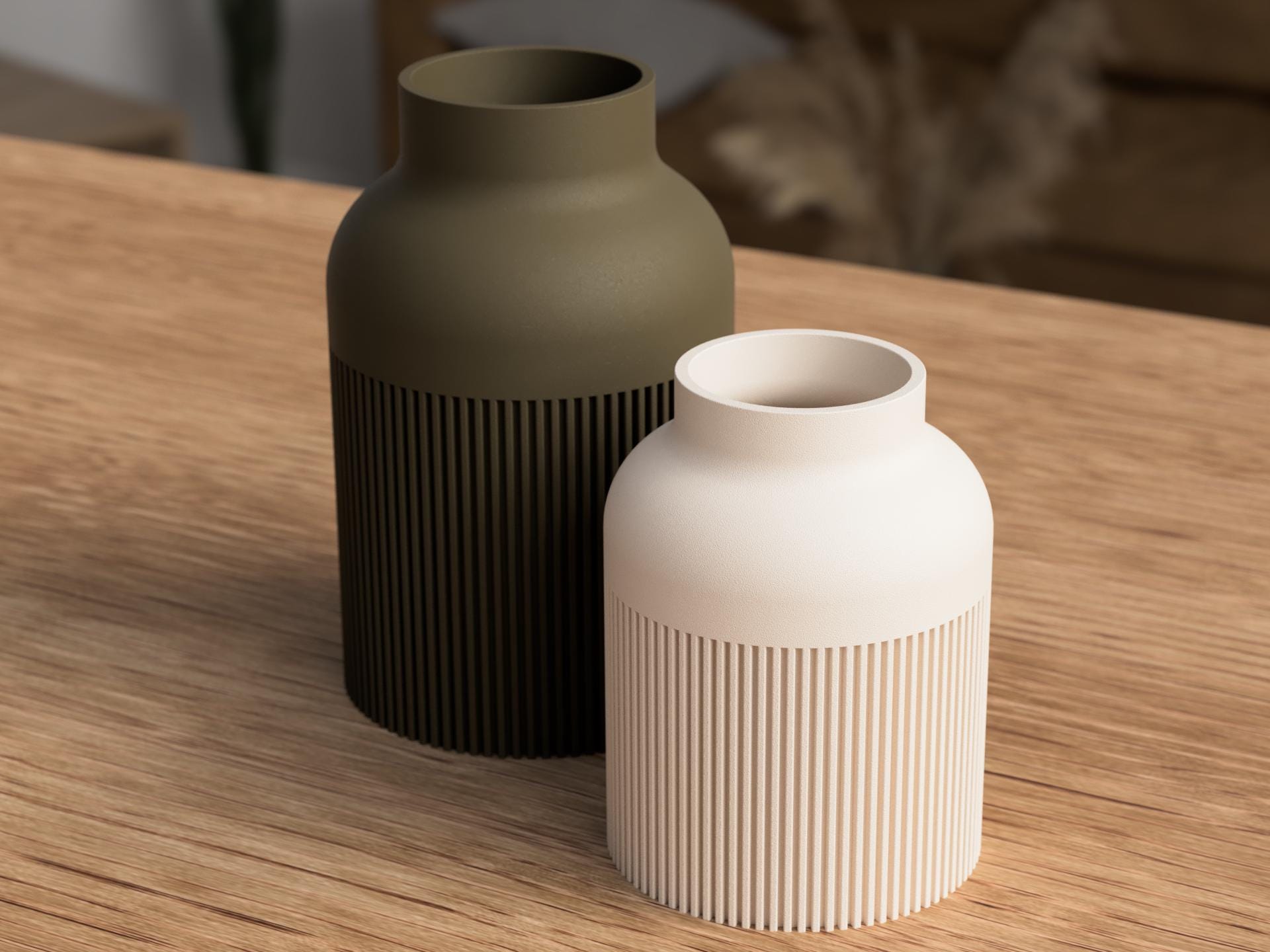 Vase Japandi Hiku au design scandinave minimaliste – Vase imprimé 3D pour fleurs séchées et pampas – Décoration moderne