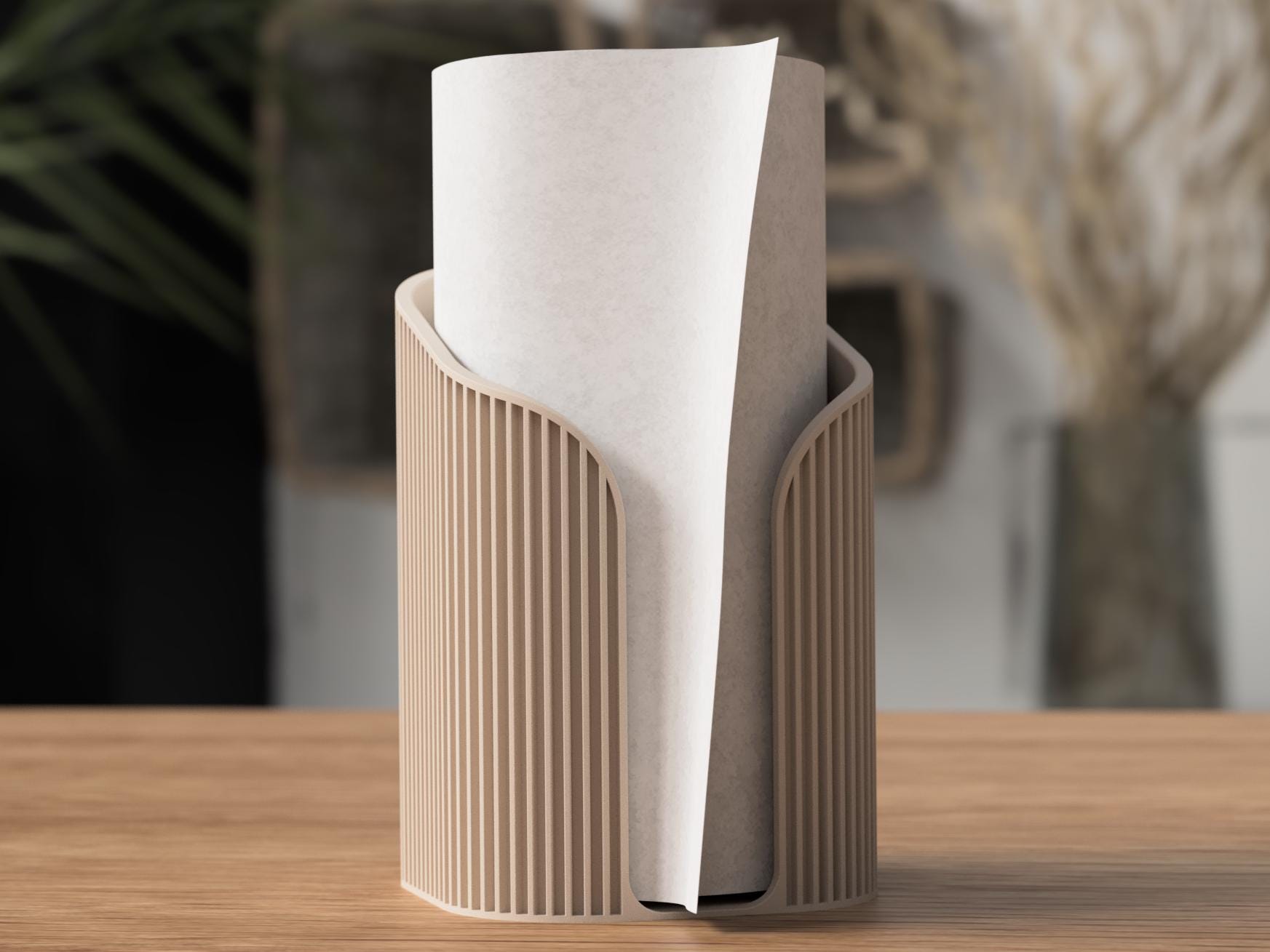 Porte-serviettes Japandi – Support essuie-tout design – Décoration minimaliste – Japandi kitchen decor par Flexura3D.
Japandi paper towel holder – Designer paper towel stand – Minimalist decoration – Japandi kitchen decor by Flexura3D.