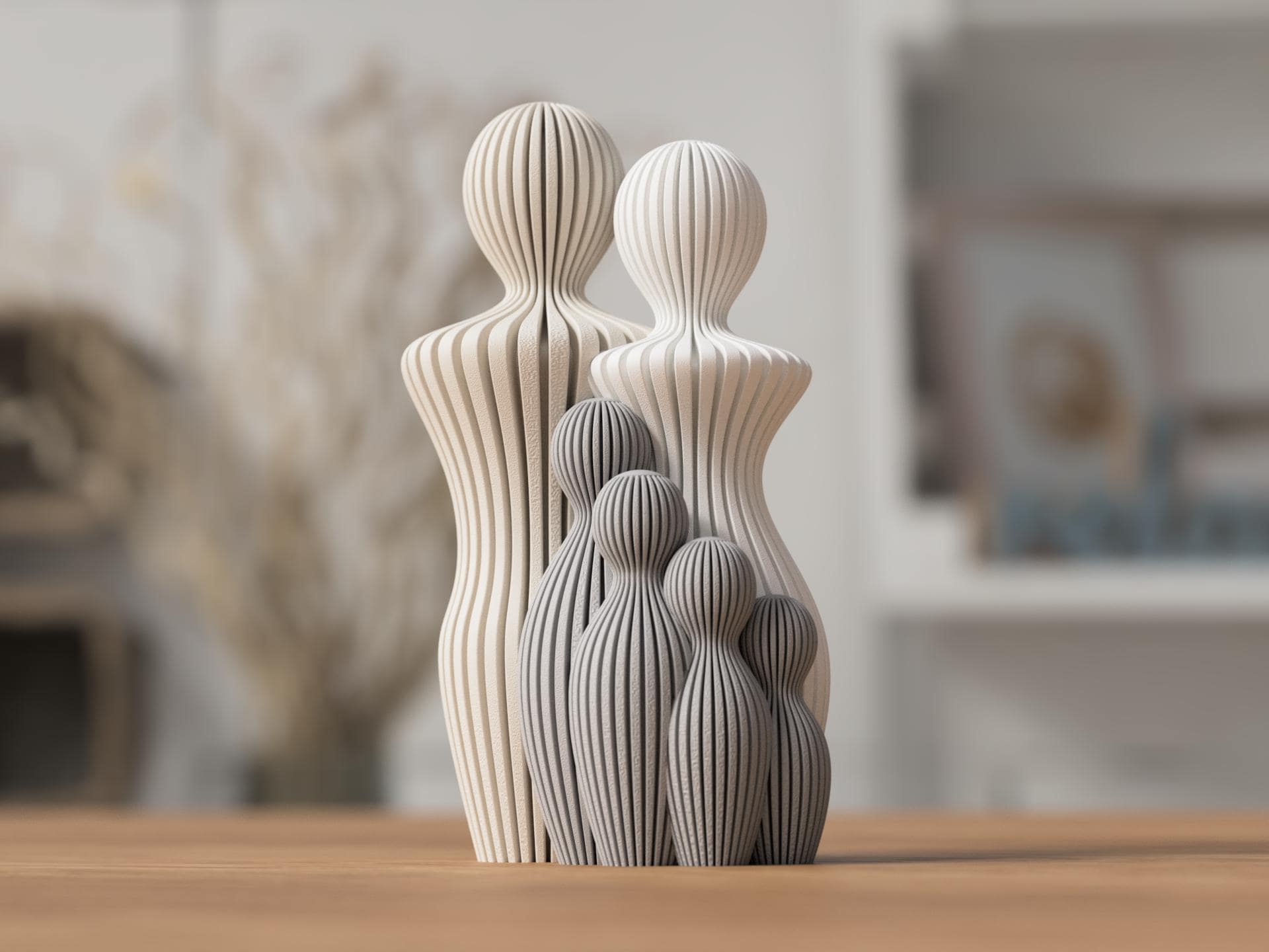 Statue de famille design moderne – Sculpture décorative parents et enfants – Impression 3D minimaliste