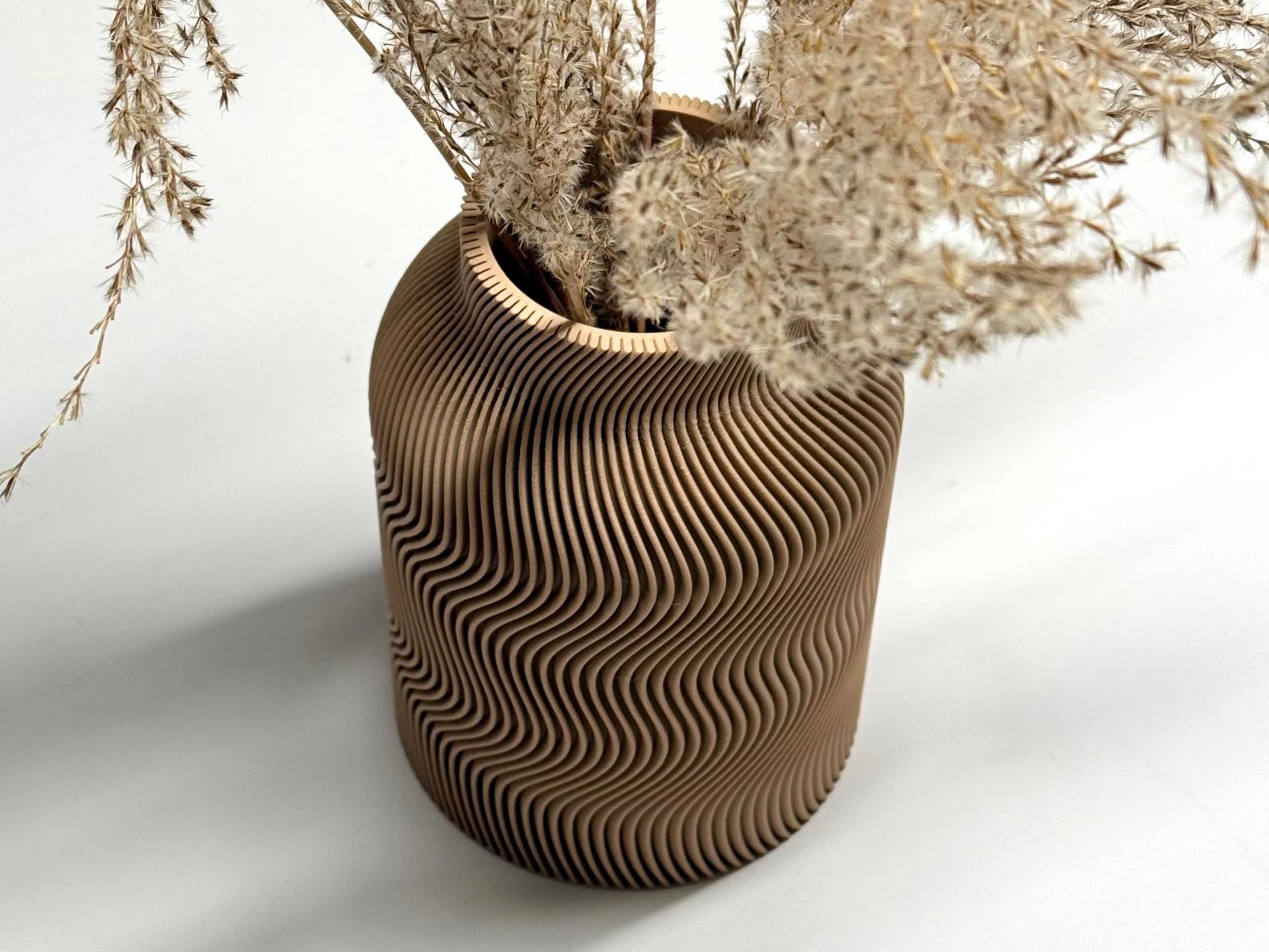 Vase Japandi Luna au design scandinave minimaliste – Vase imprimé 3D pour fleurs séchées et pampas – Décoration moderne