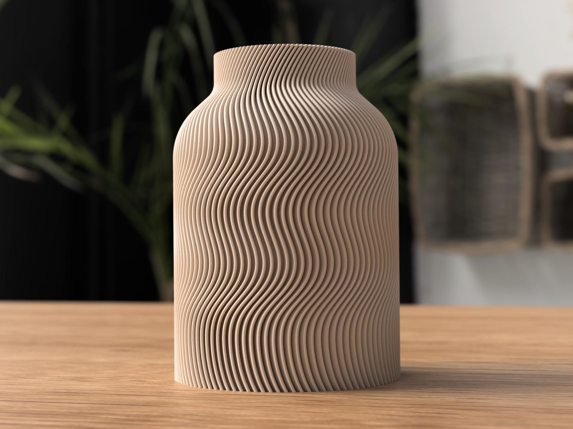 Vase Japandi Luna au design scandinave minimaliste – Vase imprimé 3D pour fleurs séchées et pampas – Décoration moderne