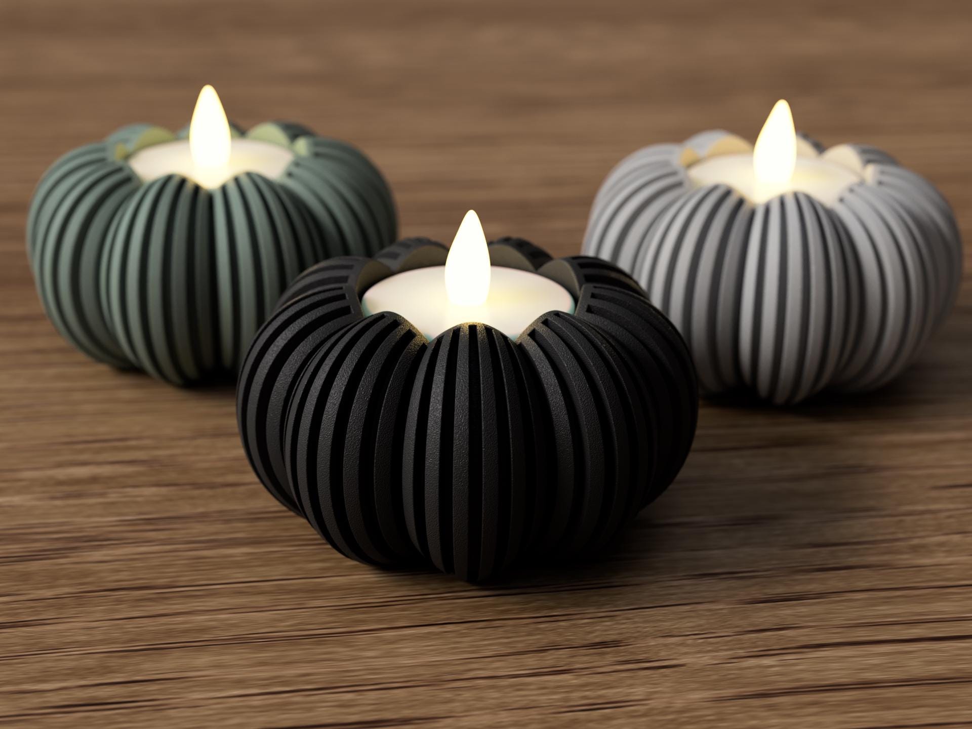Porte-bougie citrouille 3D – Photophore Japandi minimaliste automnal par Flexura3D.
3D pumpkin candle holder – Minimalist Japandi autumn tealight holder by Flexura3D.