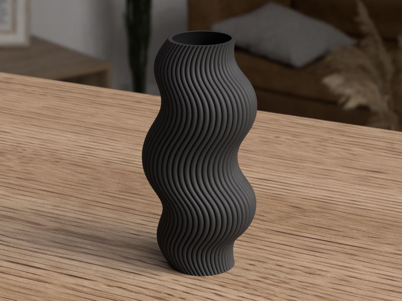 Vase ondulé au design moderne Japandi | Vase décoratif pour intérieur minimaliste – Idéal pour fleurs séchées