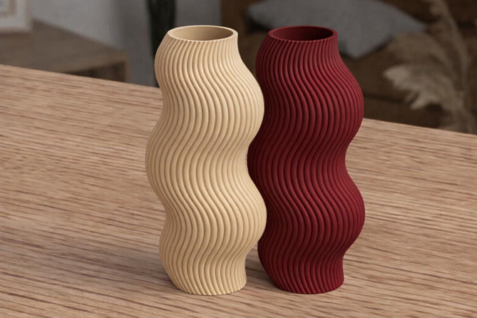Vase ondulé au design moderne Japandi | Vase décoratif pour intérieur minimaliste – Idéal pour fleurs séchées